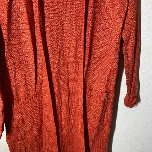 Allison Joy Orange Red Waffle Long Open Front Cardigan Size XS Evereve - Picture 3 of 8